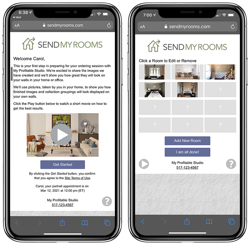 SendMyRooms iPhone Screens